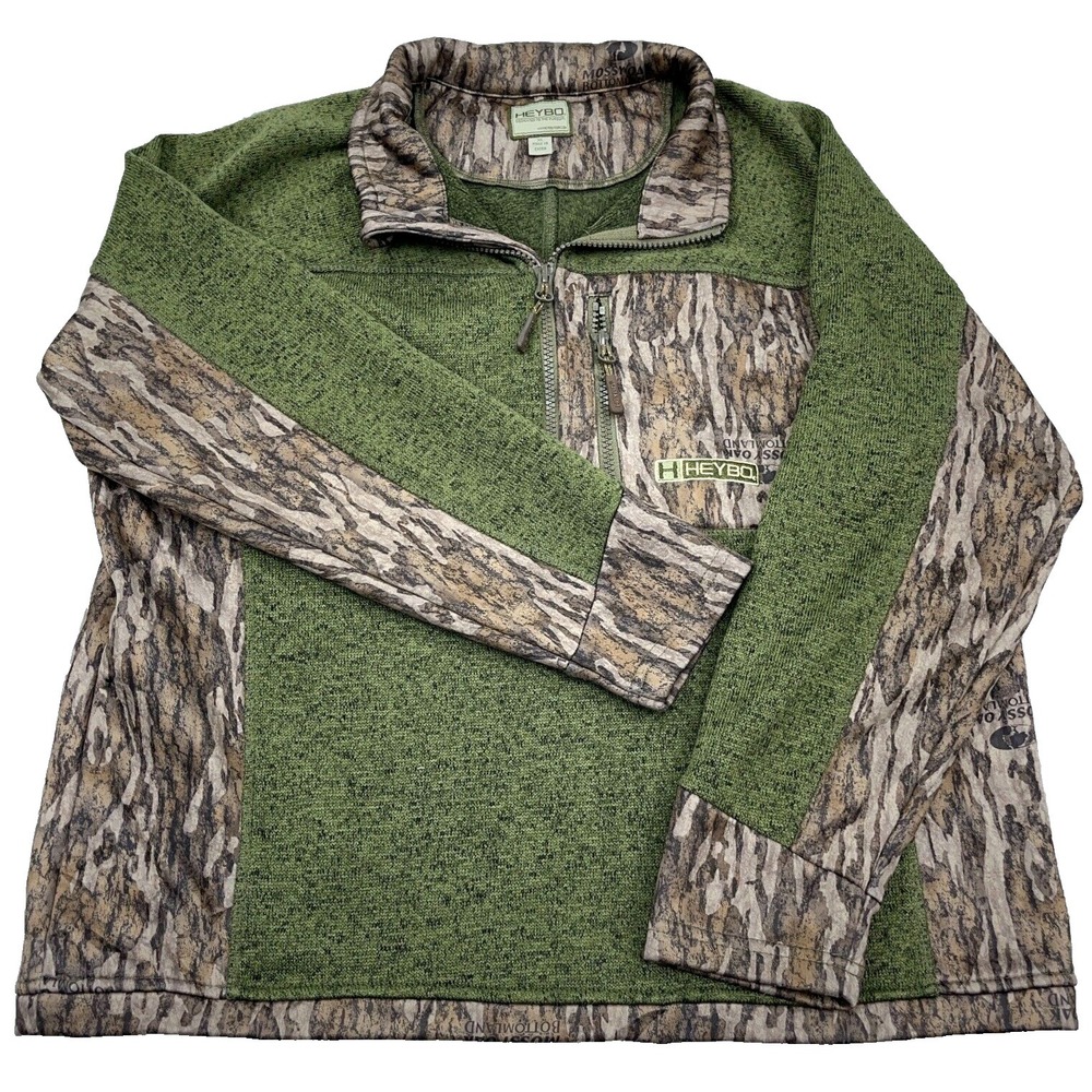 HeyBo Sweater Women XL Green Mossy Oak Camo Pullover Jacket Quarter Zip Hunting